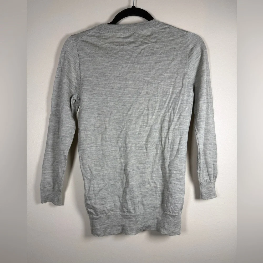 J. Crew 100% Tippi Merino Wool Sweater Bonjour French Gray 3/4 Sleeves Sz Small